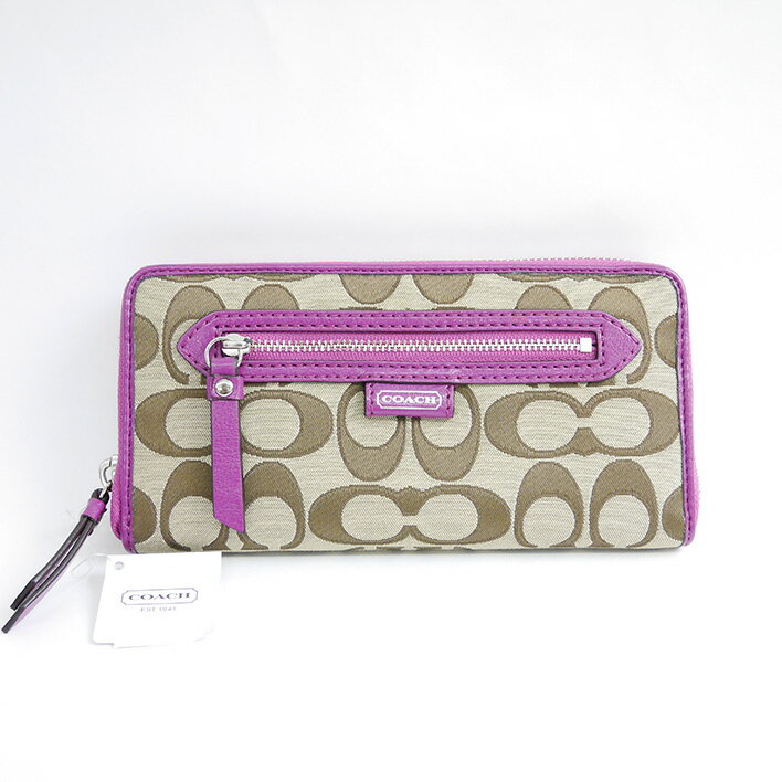 COACHコーチアウトラインシグネチャーアコーディオンジップアラウンド長財布財布F49469【中古】