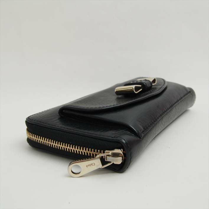 Chloeクロエカーフリボン付きラウンドジップ長財布【中古】