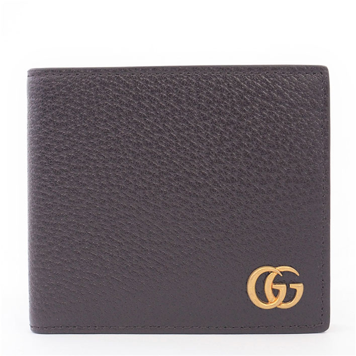 【返品OK】【美品】グッチ アンティーク調ゴールド金具 コンパクトウォレット GGマーモント 428725・203337 メンズ【二つ折り財布】