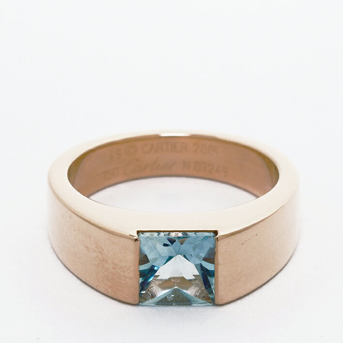 【返品OK】 【中古】カルティエ アクアマリン タンクリング 18金イエローゴールド 49【指輪】【 ...