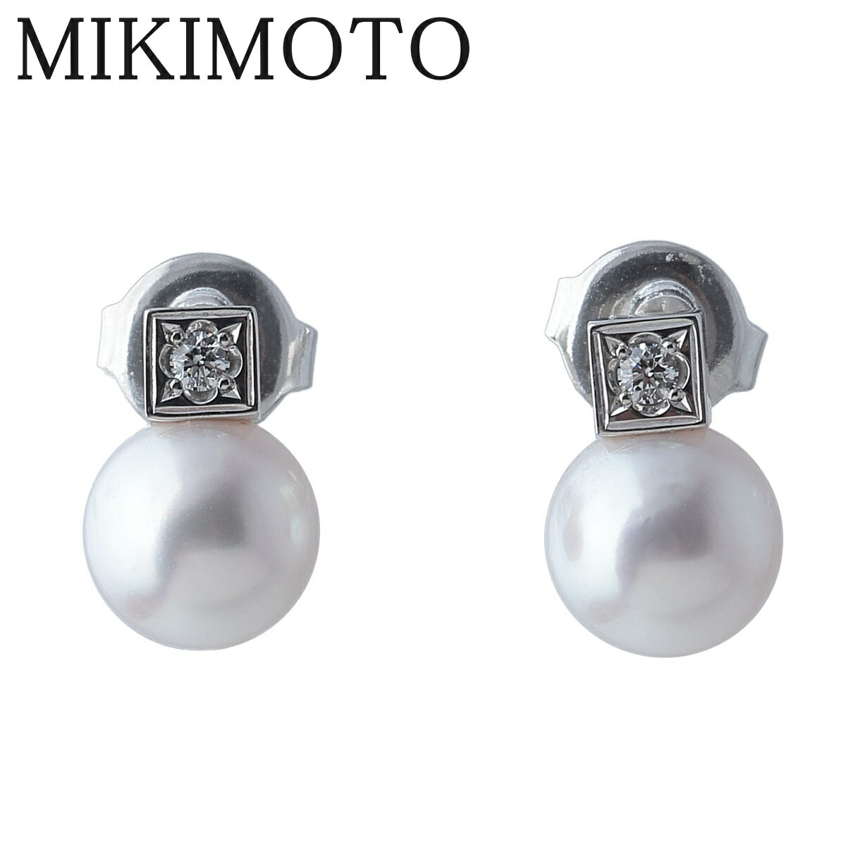 ミキモト ダイヤ パールピアス PE-1287PU型 アコヤパール7.4mm K18WG 新品仕上げ済 MIKIMOTO【中古】18630