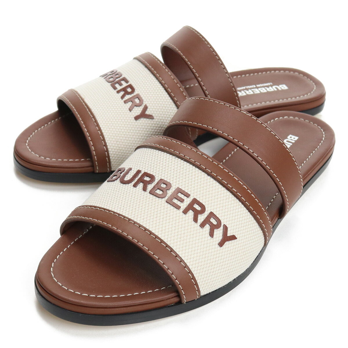 22SS新作 バーバリー BURBERRY レディースサンダル フラットサンダル ロゴ サンダル8042631 A1363TAN ブラウン系 shoes-01 tcld-bhsn