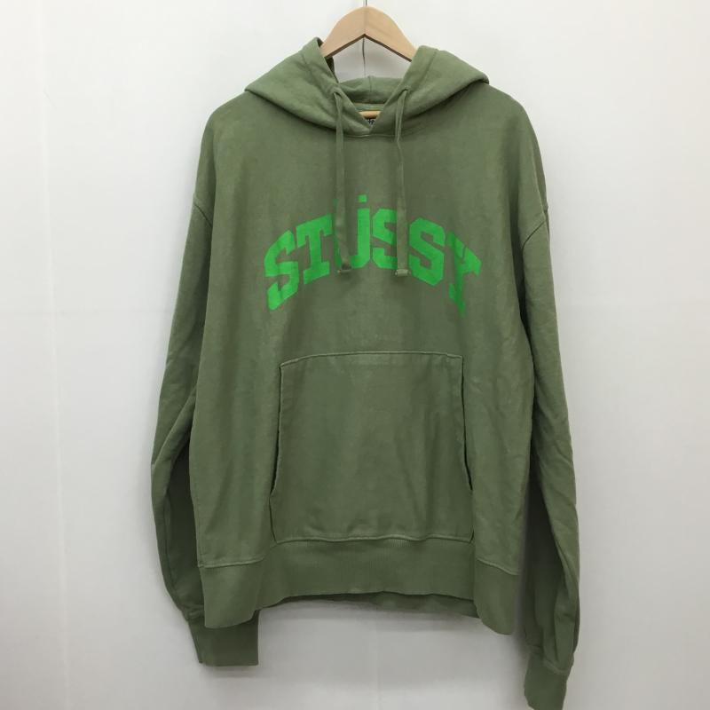 STUSSY (ステューシー) 長袖 スウェットパーカー 緑 S STUSSY ステューシー ロゴプリント パーカー ジップアップ