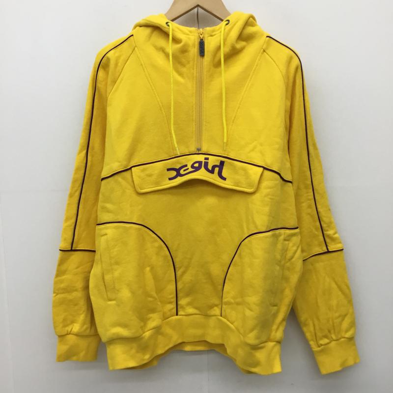 商品情報メーカーエックスガール / X-girl形状パーカー / 長袖サイズ表記サイズ：2着丈：63 cm、身幅：56 cm、裄丈：81 cmカラー黄 / イエロー柄 / パターンロゴ、文字素材画像参照商品状態状態ランク：B着用感があります...