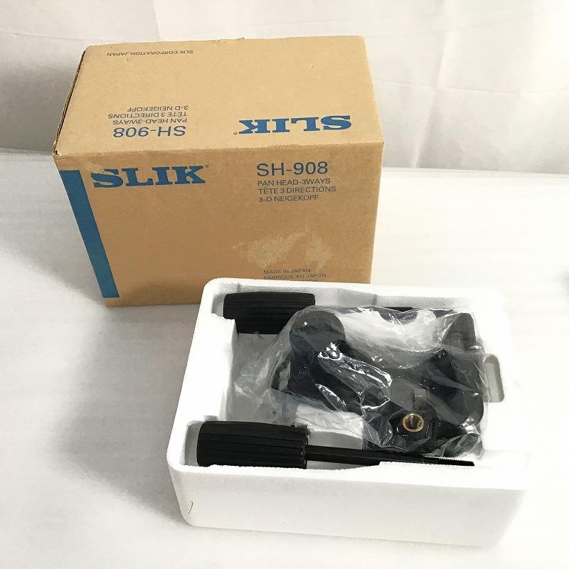 【未使用中古品】 SLIK 3ウェイ雲台 SH-908 パイプ径30-32mm大型三脚向け アクセサリー 2010年 U1/4、U3/8 ネジ交換式 1410g 10kg 30018367