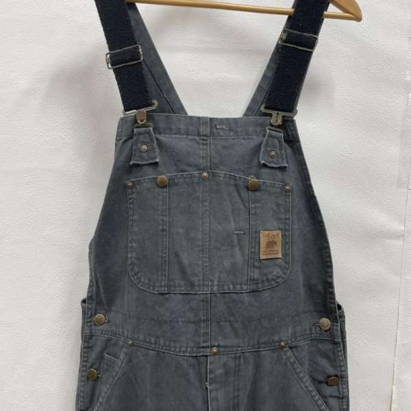 古着 BEAR RIVER ダック地 ダブルニー ペインター オーバーオール サイドジップ チャコールグレー 34×32 メンズ -【USED】【古着】【中古】50101314