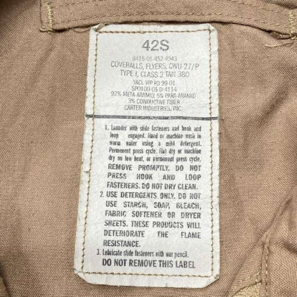 ミリタリー U.S.AIR FORCE フライトスーツ CARTER INDUSTRIES パイロット 8415-01-452-4943 42S メンズ 42【USED】【古着】【中古】50107685