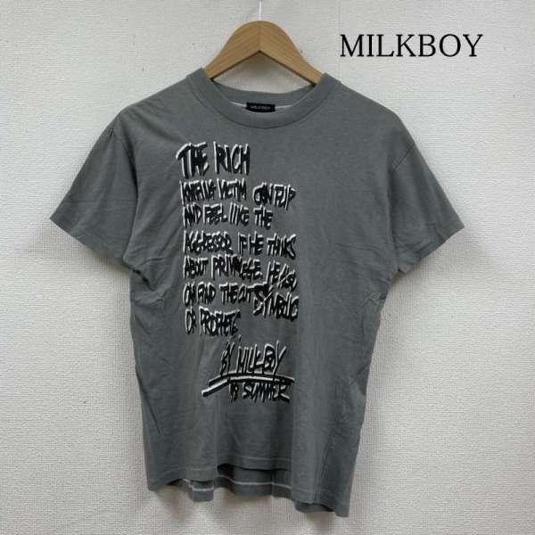 ミルクボーイ 半袖 Tシャツ Shirt 立体デザイン ロゴ プリント タイポグラフィー クルーネック レディース 表記無し【USED】【古着】【中古】50121260