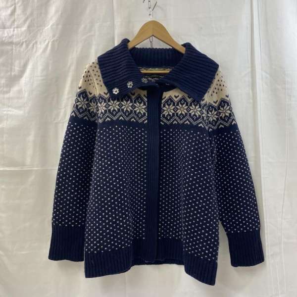 エディーバウアー ノルディックカーディガン ネイビー ビッグカラー 総柄 レディース 表記無し ISItems..