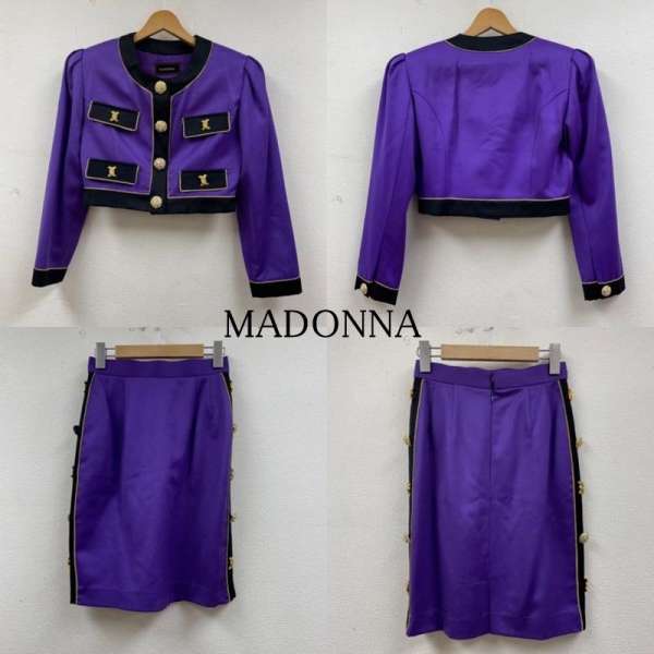 古着 MADONNA スカート セットアップ バイカラー ショート丈 ジャケット 中綿 ビジュー付き 金ボタン ..