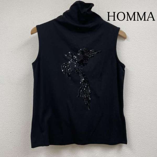 ホンマ ノースリーブ タンクトップ スパンコール 刺繍 鳥デザイン タートル ハイネック ボトルネック ..