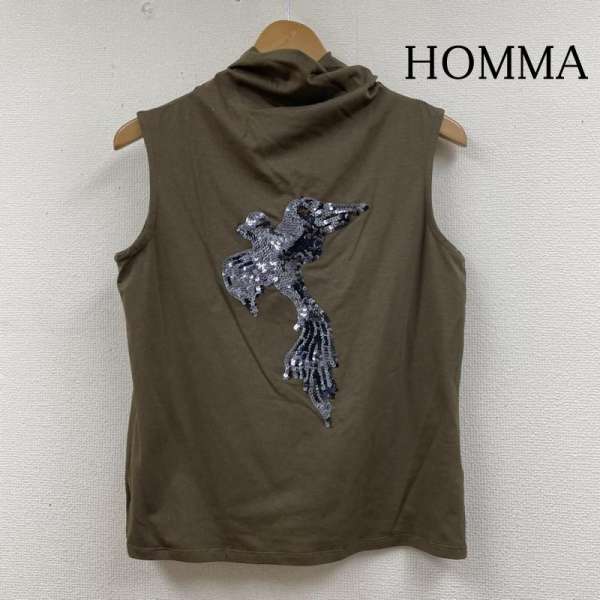 ホンマ ノースリーブ タンクトップ スパンコール 刺繍 鳥デザイン タートル ハイネック ボトルネック ..