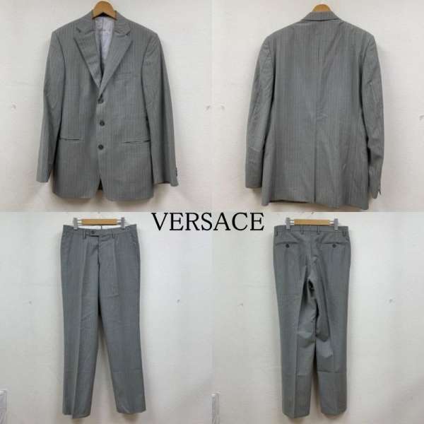 ヴェルサーチ ビジネス ストライプ セットアップ スーツ 春夏ウール 裏地刺繍 VERSACE COLLECTION サイズ48 メンズ 48【USED】【古着】【中古】50131858
