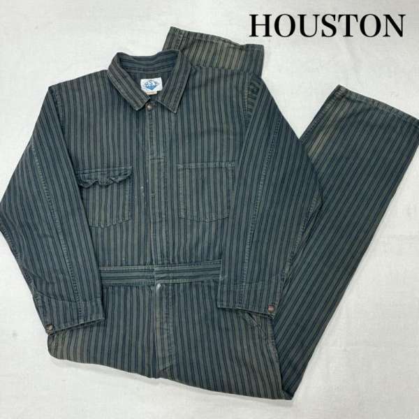 ヒューストン UNION MADE H.S.T オールインワン ジャンプスーツ ツナギ ストライプ ボタンフライ フェード メンズ L【USED】【古着】【中古】50134427
