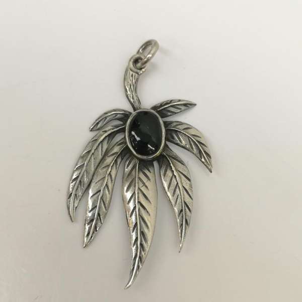古着 ペンダント トップ シルバー 925 オニキス マリファナ リーフ 葉っぱ ネイティブ アメリカン メン..