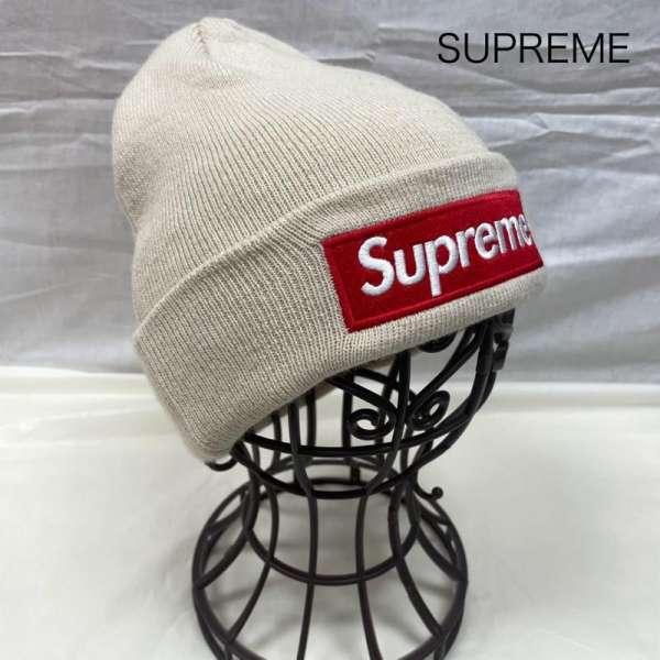 【新品未使用】23FW supreme ボックスロゴ　ビーニー　ベージュ ネコポス送料無料☆23FW Supreme New Era Box Logo Beanie Dark