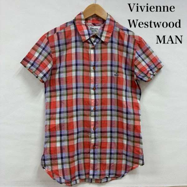 ヴィヴィアンウエストウッドマン レギュラーカラー オーブ 刺繍 チェック 袖二重 半袖 ボタン シャツ 4745-2104 メンズ 44 ISItems【USED】【古着】【中古】50137535