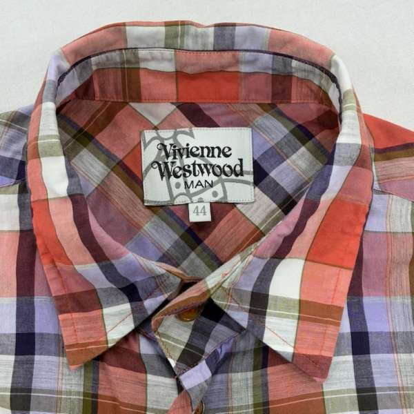 ヴィヴィアンウエストウッドマン レギュラーカラー オーブ 刺繍 チェック 袖二重 半袖 ボタン シャツ 4745-2104 メンズ 44 ISItems【USED】【古着】【中古】50137535