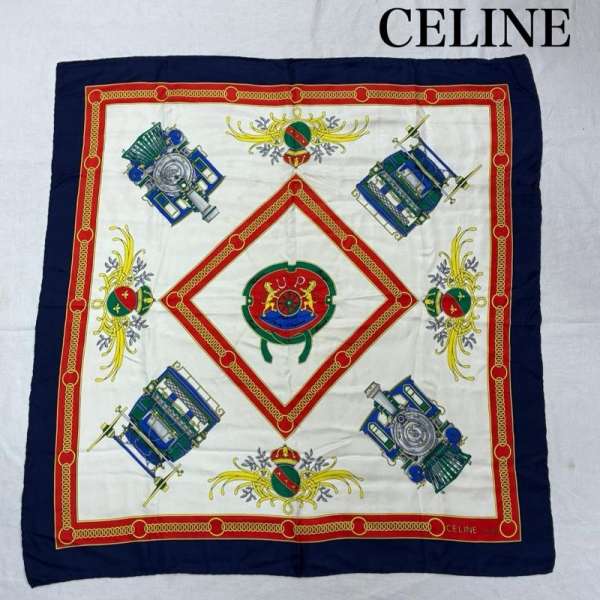 セリーヌ イタリア製 シルク スカーフ チェーン 機関車 トリオンフ レディース - ISItems【USED】【古..
