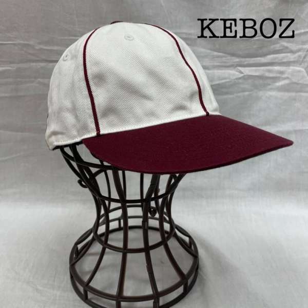 ケボズ 日本製 ベースボール キャップ ゴム紐 WHT 臙脂 ワインレッド コットン -【USED】【古着】【中古】50140080