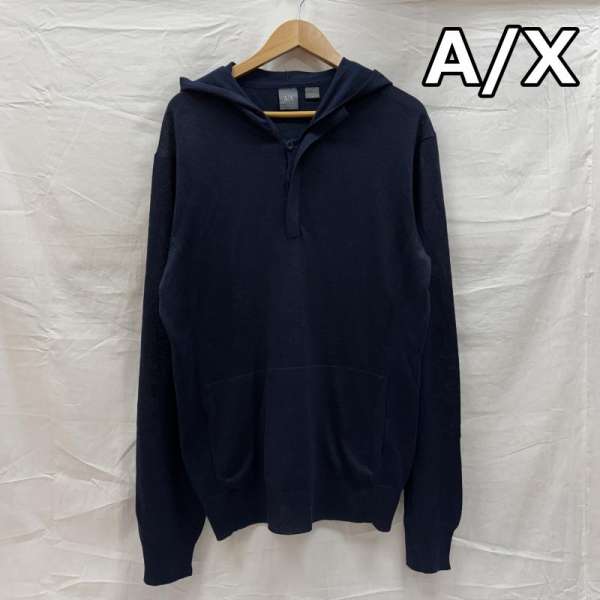 アルマーニエクスチェンジ A/X ポリエステル ナイロン ニット ハーフボタン プルオーバー パーカー 紺 ネイビー メンズ M ISItems【USED】【古着】【中古】50140583