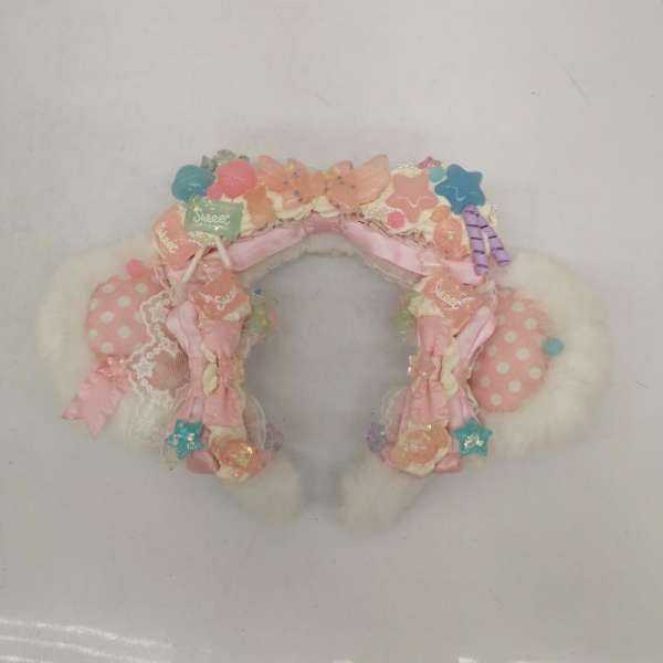 古着 くま耳 カチューシャ デコラ ハンドメイド パステル ホイップデコ ゆめかわ ファンシー ロリ－タ ..