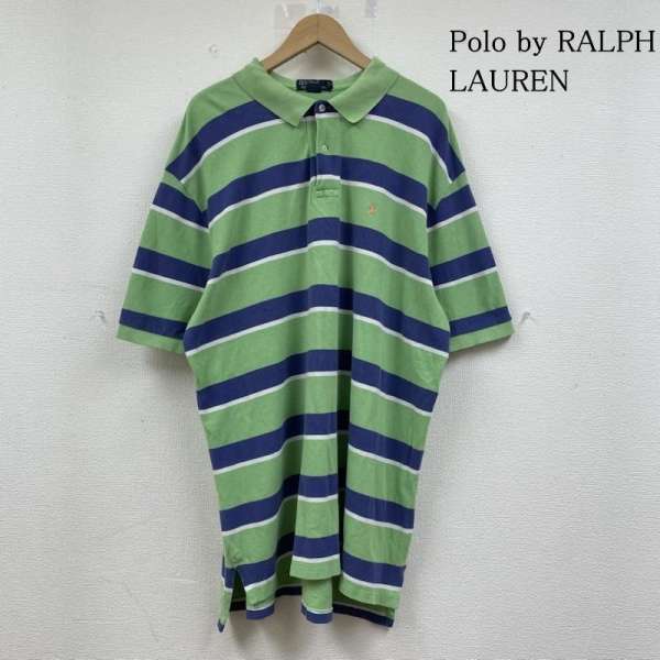 商品情報メーカーポロバイラルフローレン / Polo by RALPH LAUREN形状ポロシャツ / 半袖サイズ表記サイズ：XXL肩幅：55 cm、袖丈：28 cm、着丈：85 cm、身幅：66 cmカラー白 / ホワイト、青 / ブルー、黄緑 / イエローグリーン柄 / パターンロゴ、文字、刺繍、ワンポイント、ボーダー柄素材綿（コットン）商品状態使用感があり、汚れやダメージがあるお品物です。※程度・状態に関しては、当店の基準にて判断したものです。前身頃の右胸と右下部分、後身頃の襟下と右袖後ろに穴。 右脇下にほつれ。首周りにスレ。前身頃の裾に若干の変色。※保管によるにおいが付着する場合がございます。においを気にされます方はご購入をお控えください。～ ご注文前にご確認ください ～※商品やお取引についてご不明な点やご要望などがございましたら、ご購入前にお問い合わせください。※販売している商品は全て中古品の為、商品によっては全ての状態やダメージを掲載する事が出来ない場合もあり、掲載された情報以外に細部の破損や汚れ、欠品、劣化などの見落としがある場合がございます。また、中古品に対してのご理解が難しいお客様においては、恐れ入りますがご購入をお控えいただきますようお願い致します。※スニーカーなどは現状では加水分解などによる大きな破損は見受けられませんが、性質上、劣化や加水分解で破損する可能性がある商品です。輸送中、購入後の着用により破損する場合もございますので、万が一、購入後に破損等がありましても返品等の対応は一切致しかねます。ご理解頂いた上でご購入ください。※お色につきましては、現物に近づけるように撮影をしておりますが、実際のお色を表現できていない場合がございます。また、ご覧のご覧いただく環境により、若干現物と見た目が異なる場合がございます。※商品は楽天市場以外でも販売しておりますので、商品ページ等で表示されている在庫情報は必ずしもリアルタイムではございません。 ご注文時に表示が在庫ありとなっていても、既に完売となっている場合もございますので予めご了承ください。※個人差による主観の違いがあるかと思いますので、商品説明や写真画像をよくご確認ください。※サイズは実寸での計測またはカタログ値になりますので、多少の誤差に関しましてはご了承をお願い致します。当店では紙の節約による環境問題への配慮、個人情報の保護の 取り組みとして、納品書は同梱せずに商品をお届けしております。ご注文後、当店よりお送りする注文確認メールを納品書の代わりとさせていただいております。納品書をご希望される場合、ご注文画面の備考欄に、「納品書希望」とご入力いただければ、商品に同梱、もしくは別送にて納品書をお送りさせていただきます。当店の商品は在庫の保管場所から直接お客様へお届けいたしますので、複数点購入された場合、全て同梱ではなく複数口で発送される場合があります。