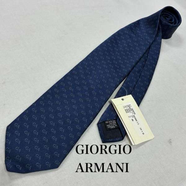 ジョルジオアルマーニ GA ロゴ 総柄 イタリア製 シルク ネクタイ メンズ - ISItems【USED】【古着】【..