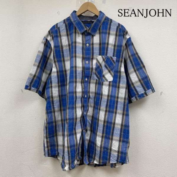 ショーンジョン 半袖 シャツ ブラウス Shirt デザインシャツ 胸ポケット ボタン チェック 大きめ ビッグシルエット サイズ3XL メンズ -【USED】【古着】【中古】50142111