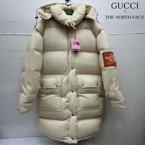 グッチ 22SS THE NORTH FACE アーム ロゴ フーデッド ロング ダウン ジャケット 671794 レディース S【..