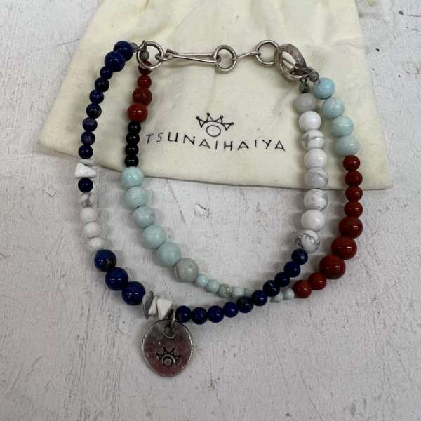 古着 TSUNAIHAIYA ツナイハイヤ ラピス ターコイズミックス ビーズ アンクレット 925 メンズ - ISItems..