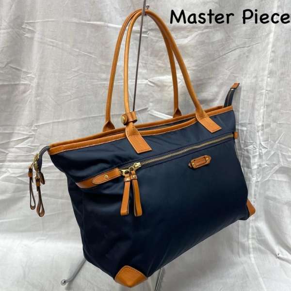古着 03006-M1 MASTER PIECE ナイロン NYV ネイビー レザー トートバッグ 無地 メンズ -【USED】【古着..
