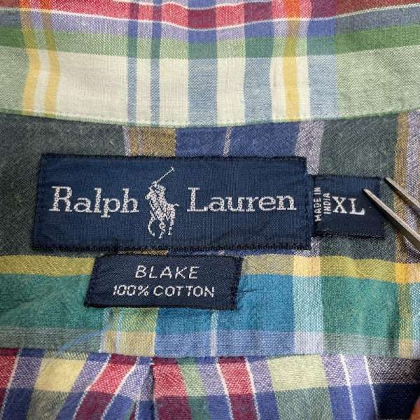 ラルフローレン 長袖 ボタンダウン シャツ ブラウス マドラスチェック ポニーロゴ 刺繍 ワンポイント メンズ XL ISItems【USED】【古着】【中古】50144366