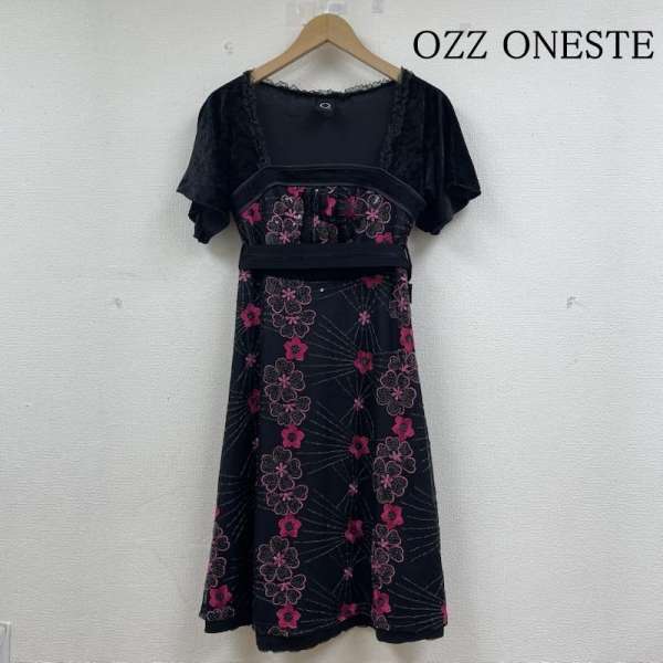 オッズオン OZZ ONESTE チュニック ミニワンピ 半袖 ワンピース 花柄 刺繍 総柄 スパンコール ストレッ..
