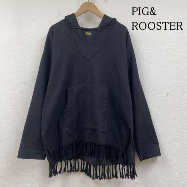 ピッグアンドルースター 長袖 メキシカン パーカー プルオーバー 無地 フリンジ オープンカラー 開襟 ..