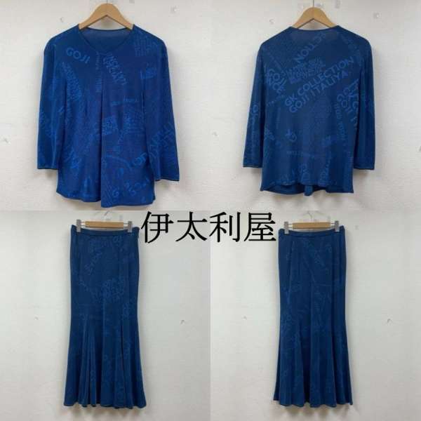 イタリヤ ロゴ 総柄 七分袖 Tシャツ カットソー ストレッチフィット ロング マーメイドスカート セット..