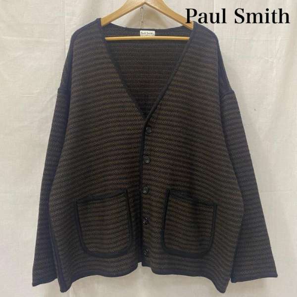 ポールスミス V字ニットカーディガン ボーダー brown L ドロップショルダー メンズ L ISItems【USED】..