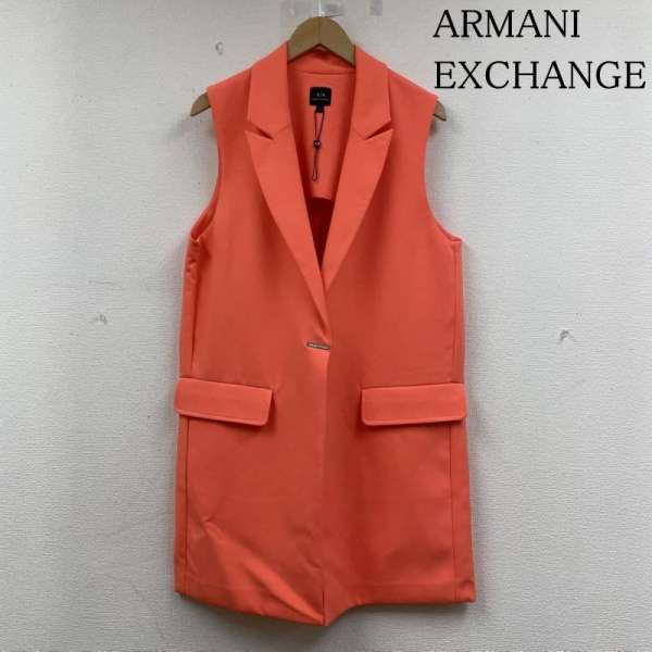アルマーニエクスチェンジ ロング丈 ベスト ジレ ジャケット スナップボタン 前開き 無地 蛍光ピンクオ..