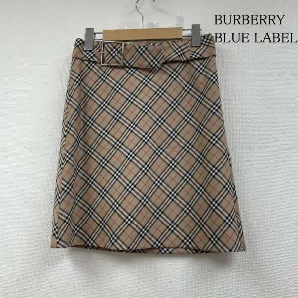 バーバリー・ブルーレーベル ベルト付き ノバチェック柄 ひざ丈 スカート 台形 タイト ウール flf70-536 レディース 36 ISItems【USED】【古着】【中古】50146087