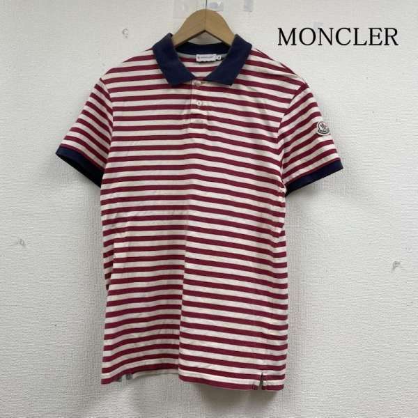 モンクレール 半袖 ポロシャツ 袖ロゴ 刺繍 ワンポイント ボタン ボーダー柄 121-091-83421-00 メンズ ..