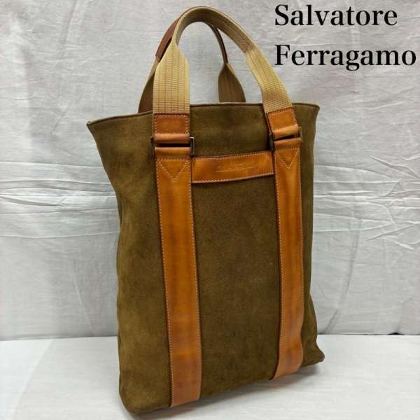 サルヴァトーレフェラガモ イタリア製 スエード レザー トートバッグ A4収納 OS-243505 メンズ - ISIte..