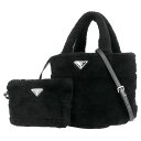 【5%OFF】 プラダ トートバッグ 2WAYバッグ ムートン トライアングル キルティング ブラック 黒 プラダ ショルダーバッグ PRADA プラダ ハンドバッグ レディース ロゴプレート 三角ロゴ ファー シープスキン レザー ハンドバック バック ブランド