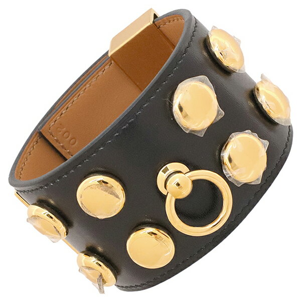 【未使用品】 エルメス ブレスレット コリエドシアン ボックスカーフ レザー ブラック 黒 ゴールド金具 スタッズ エルメス バングル HERMES エルメス コリエドシアンブレスレット レディース 本革 レザーブレスレット アクセサリー 太い ブランドのサムネイル