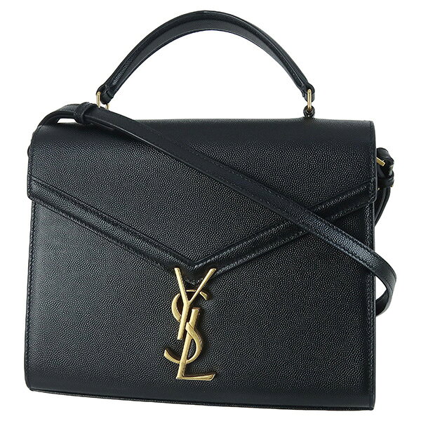 【美品】 サンローラン 2WAYバッグ カサンドラ トップハンドルバッグ ミディアム モノグラム YSL カーフレザー ブラック 黒 ショルダーバッグ SAINT LAURENT ハンドバッグ レディース ロゴ 本革 フラップバッグ ブランド 中古