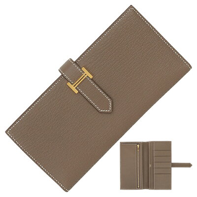【超美品】 エルメス ベアンスフレ シェーブルミゾル エトゥープ ゴールド金具 エルメス 長財布 HERMES エルメス 財布 レディース メンズ エルメス ベアン スフレ 二つ折り長財布 二つ折り財布 本革 レザー Hロゴ マチ有 ブランド 中古