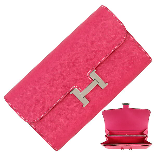 【超美品】 エルメス 長財布 コンスタンス ロング エプソン ローズティリアン シルバー金具 HERMES エルメス 財布 レディース レザー 本革 ピンク フラップウォレット 二つ折り財布 二つ折り長財布 かぶせ Hロゴ ブランド 中古