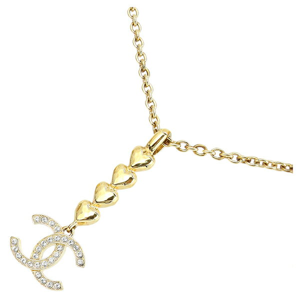 【超美品】 シャネル ネックレス ココマーク ハート ストラス GP メタル ゴールド クリアストーン ペンダント CHANEL シャネル ココマークネックレス レディース ハートネックレス ラインストーン CCロゴ アクセサリー Necklace ブランド 中古