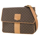 【ヴィンテージ】 セリーヌ ショルダーバッグ マカダム PVC レザー ブラウン CELINE オールドセリーヌ クロスボディバッグ レディース フラップ バック BAG ブランド 美品 中古