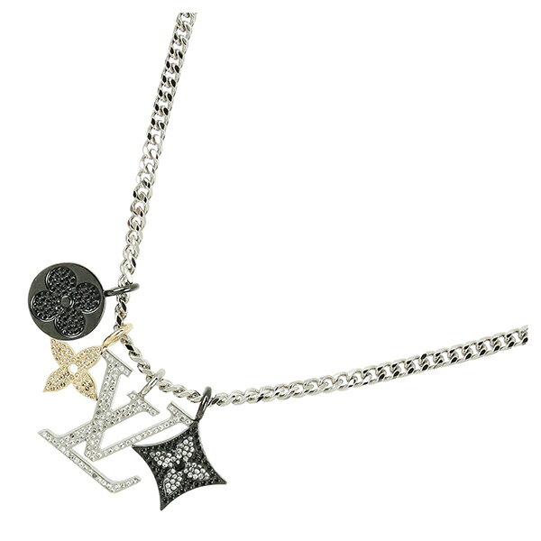【超美品】 ルイヴィトン ネックレス LV インスティンクト メタル ストラス シルバー ゴールド ブラック モノグラム マルチカラー LVロゴ LOUIS VUITTON ルイヴィトン ペンダント メンズ レディース LVイニシャル ラインストーン アクセサリー Necklace ブランド 中古