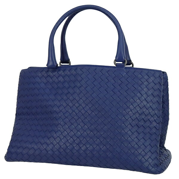 【美品】 ボッテガ ヴェネタ トートバッグ イントレチャート ラムスキン ネイビーブルー ボッテガ ビジネスバッグ BOTTEGA VENETA ボッテガ ハンドバッグ レディース メンズ 本革 編み込みレザー ハンドバック バック HANDBAG BAG ブランド 中古